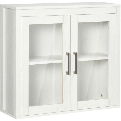 kleankin armario de baño de pared con 2 puertas de vidrio y estante ajustable mueble colgante de baño para cocina dormitorio aseo 60x19,5x54 cm blanco