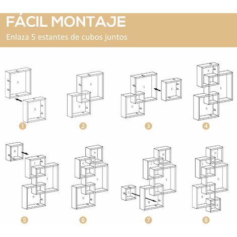 HOMCOM Estantería de Pared con 4 Cubos Estante Flotante de Madera para  Salón Estilo Moderno 65x10,2x64,5 cm Blanco