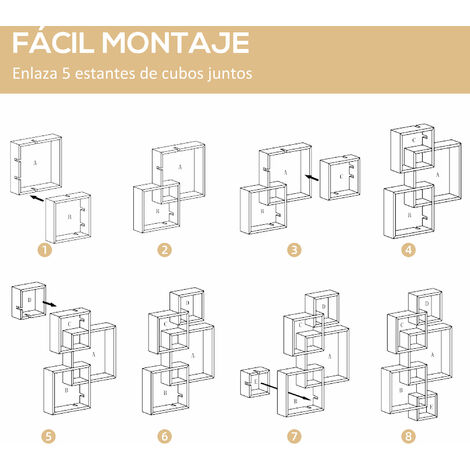 HOMCOM Estantería de Pared con 5 Cubos Estante Flotante de Madera