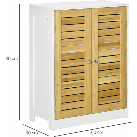 kleankin armario auxiliar de baño mueble auxiliar de baño con puertas de  bambú y estante ajustable
