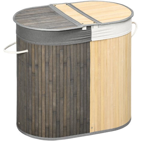 HOMCOM cesto para ropa sucia de bambú capacidad de 100L cesta para la  colada con tapa