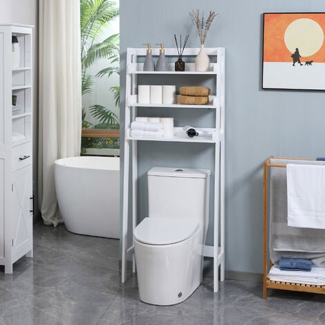 kleankin estantería sobre inodoro WC mueble lavadora de 3 niveles estante  de almacenamiento para baño ahorra