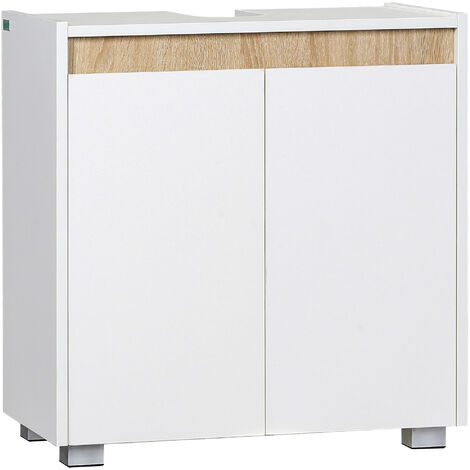 kleankin mueble para debajo del lavabo armario de suelo para baño armario bajo con 2 puertas y almacenamiento interior antivuelco 57x33x60 cm blanco