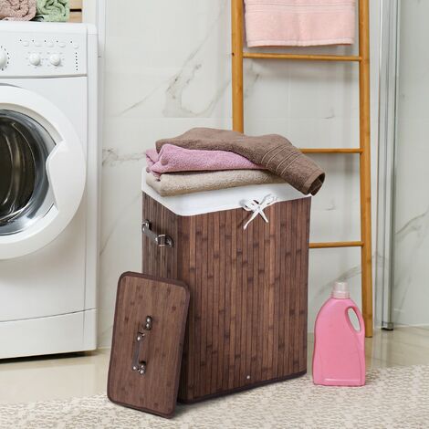 Cesta y estante de bambú para ropa sucia, cesta de lavandería de 2  secciones con forro extraíble, organizador y almacenamiento de ropa de  doble