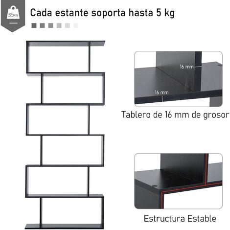 Estantería librería estantería para libros moderna con 6 estantes para comedor salón estudio 80x23x192 cm negro