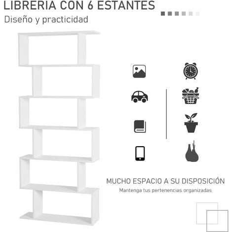 Estantería librería estantería para libros moderna con 6 estantes para comedor salón estudio 80x23x192 cm blanco