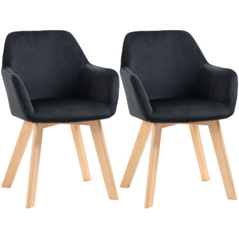 Pack de 2 sillas de comedor sillas de cocina tapizado en terciopelo con respaldo reposabrazos y patas de madera carga 120 kg 54x57x80 cm negro