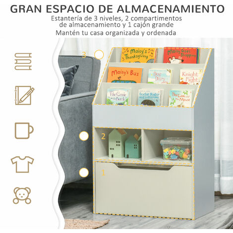 HOMCOM Estantería Infantil Librería de Madera para Niños con 3