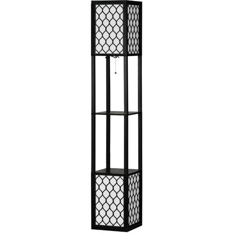 HOMCOM lámpara de pie de madera lámpara de pie con estantes casquillo E27 Máx. 40W con interruptor para salón dormitorio oficina 26x26x156 cm Negro (1/5)