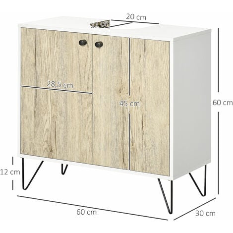 kleankin Mueble para Debajo del Lavabo Armario Bajo con 2 Puertas y Estante  Ajustable Estilo Moderno 60x30x60 cm Blanco