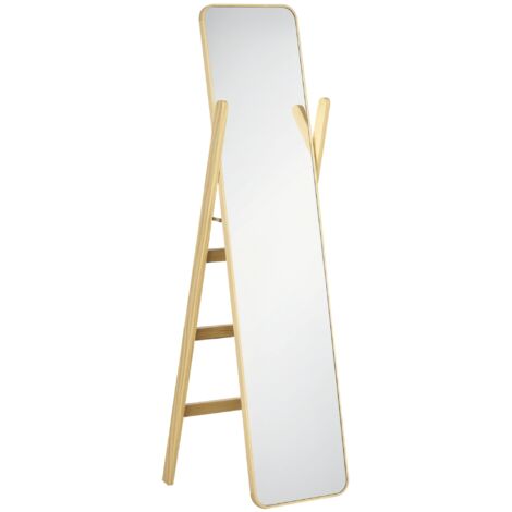 HOMCOM espejo de pie con perchero espejo de cuerpo entero 40x35x147 cm espejo largo con marco de madera para salón dormitorio entrada natural