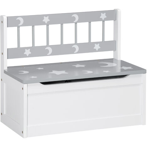 ZONEKIZ 2 en 1 baúl de juguetes para niños de +18 meses banco de almacenaje infantil con tapa de cierre para sala de juego carga 50 kg 60x30x50 cm