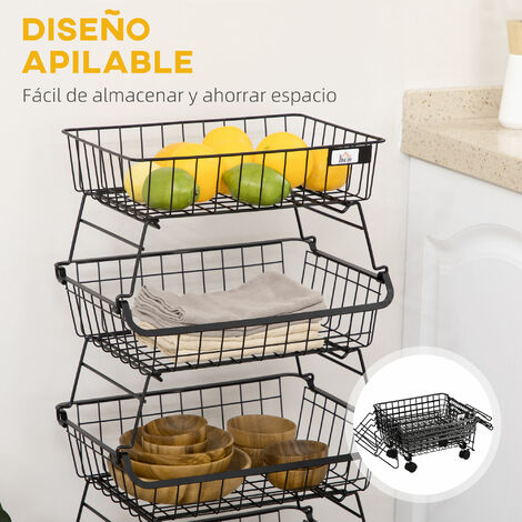 Cesta de frutas de 5 niveles para cocina, carrito apilable de  almacenamiento de frutas y verduras con ruedas superiores de madera,  organizador de – Yaxa Store