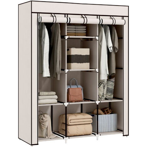 HOMCOM armario de tela plegable armario portátil con 8 estantes de almacenaje 2 barras para colgar organizador de ropa para dormitorio 125x43x162,5 cm