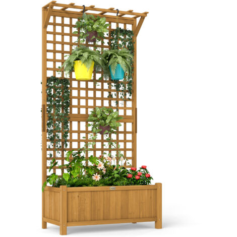 Outsunny jardinera con enrejado de madera macetero de jardín con soporte para trepadora cultivo de plantas flores jardinera con celosía 90x45x183 cm