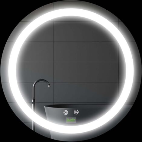 kleankin espejo de baño con luz LED Ø50x4,6 cm espejo redondo de pared interruptor táctil 3 luces ajustable función memoria antivaho marco de aluminio (1/5)