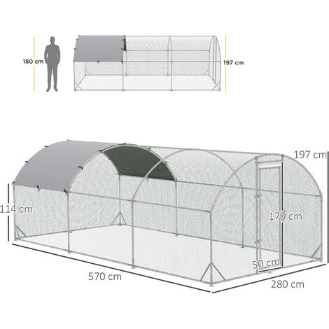 PawHut Gallinero de Exterior 2,8x1,9x1,95 m Jaula con Cerradura para Aves de  Corral de Metal Galvanizado y Cubierta Oxford Estructura Tela