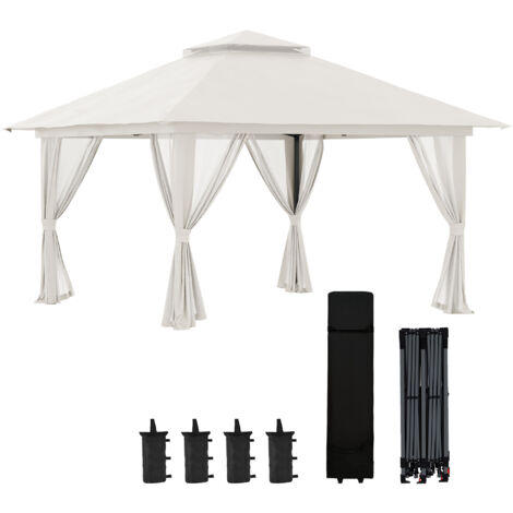 Outsunny carpa plegable pop-up 4x4x2,8 m cenador de jardín con altura ajustable protección UV50+ doble techo mosquiteras y bolsa de ruedas