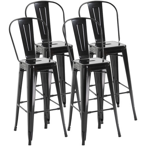 HOMCOM juego de 4 taburetes altos de cocina de metal taburetes de bar con respaldo alto y reposapiés para comedor carga 120 kg 44x46x116 cm negro (1/5)