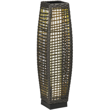 Outsunny linterna de jardín de ratán sintético luces solares exterior con luces LED encendido/apagado automático para terraza balcón patio 21x21x78 cm (1/5)