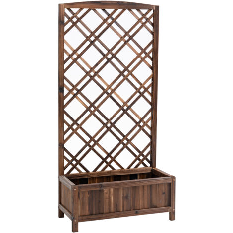 Outsunny jardinera con enrejado jardinera con celosía de madera macetero con soporte para trepadora cultivos plantas en terraza jardín 60x30x122,5 cm