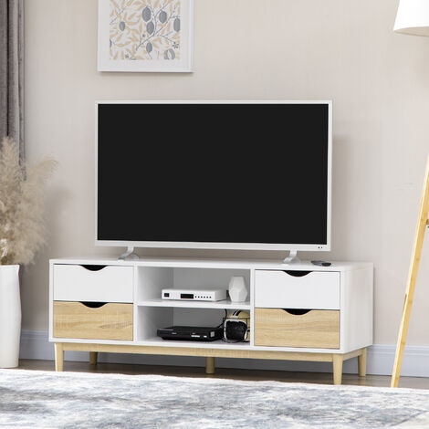 Mueble tv con ruedas mesa para TV flotante HOMCOM 120x40x38,5cm blanco