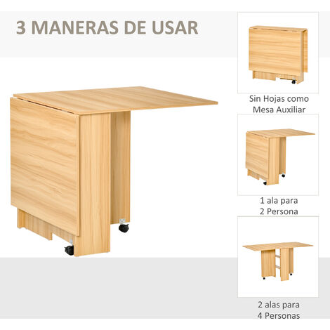 Mesa de Comedor Plegable con Ruedas Estante para Cocina Salón 140x80x74cm  Madera