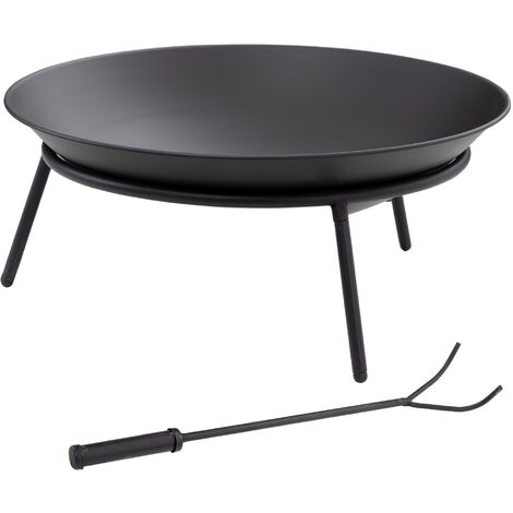 Outsunny brasero exterior para jardín pozo de fuego de metal brasero de leñas con atizador para hogueras terraza camping al aire libre Ø47x21 cm negro