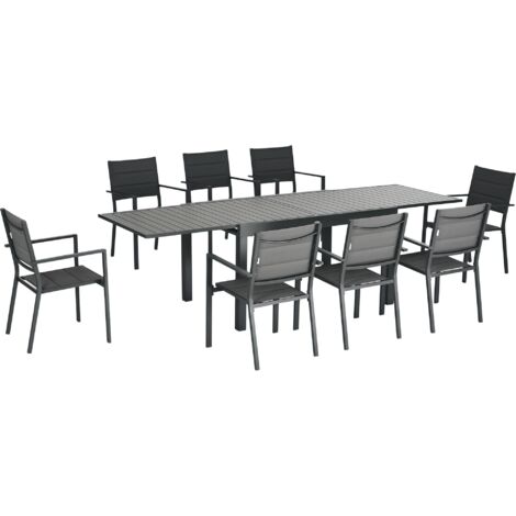 Conjunto de muebles de jardín de 9 piezas juegos de comedor de jardín con marco de aluminio mesa extensible y 8 sillas apilables gris