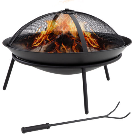 Outsunny brasero exterior para jardín pozo de fuego de metal con protector de chispas y atizador para hogueras terraza camping al aire libre Ø47x33 cm