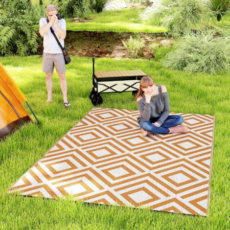 Outsunny alfombra exterior 182x274 cm alfombra reversible de plástico impermeable para terraza balcón patio camping playa rojo y blanco