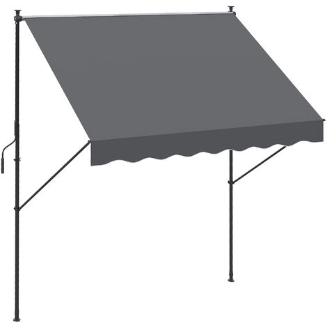 Outsunny toldo manual retráctil 200x175x210-310cm toldo ajustable con manivela protección solar UV40+ prueba de aiento para balcón jardín terraza gris