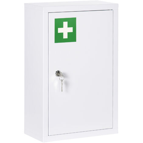 kleankin armario botiquín de pared armario de medicinas de acero armario de primeros con 2 estantes de almacenamiento y 2 llaves para baño 30x14x46 cm