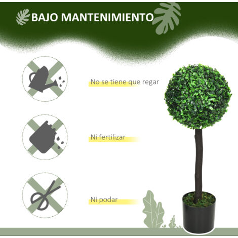 Topiario Artificial Boj Caja De Ventana Con Boj Artificial Doble Bola - Topiario Decorativo En Maceta De Lata Blanca 35cm Caja Ventana Lata Blanca