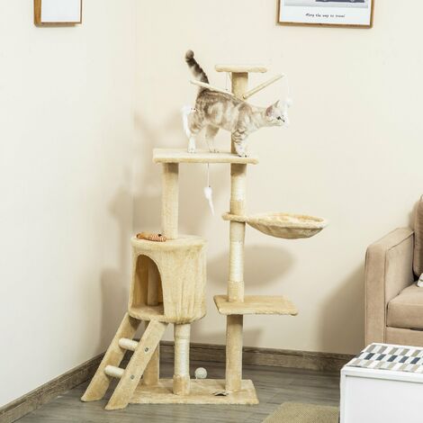 Árbol para gatos Rascador Grande 50x35x134,2 cm con Nidos Plataformas Casetas Ratón de Juego Cubierto de Felpa