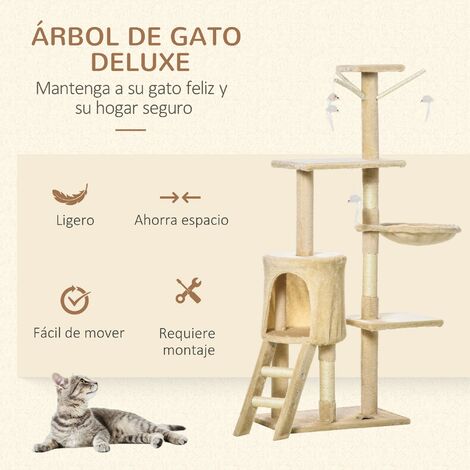 Árbol para gatos Rascador Grande 50x35x134,2 cm con Nidos Plataformas Casetas Ratón de Juego Cubierto de Felpa