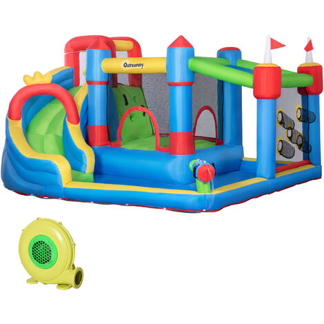 Castillo hinchable para niños con tobogán cama de salto piscina muro de escalada inflador y bolsa de transporte 390x300x197 cm multicolor