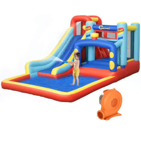 Castillo hinchable para niños de 3-8 años con soplador parque acuático con tobogán trampolín piscina bolsa de transporte 435x245x200 cm multicolor