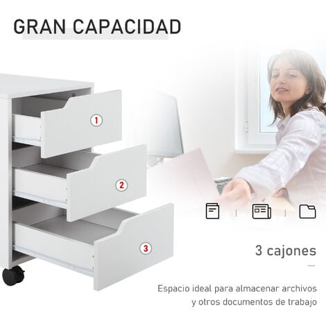Armario Archivador Móvil para Oficina Cajonera Madera 3 Cajones 40x50x57.5cm MDF
