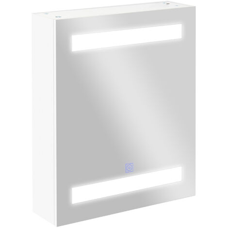 HOMCOM armario de baño con espejo y luz LED mueble espejo de pared con 2 estantes de almacenamiento e interruptor táctil para dormitorio 50x15x60 cm
