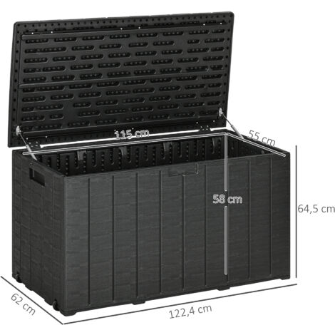 Outsunny baúl de almacenamiento exterior 366L arcón para jardín de plástico de doble pared con ruedas y asas para terraza carga 100 kg 122,4x62x64,5cm