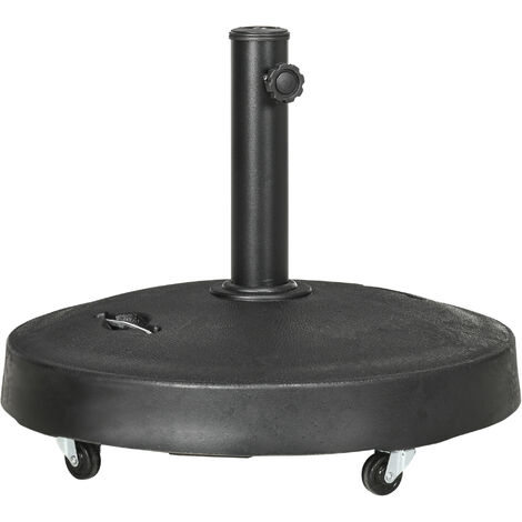 Outsunny base de sombrilla de jardín de resina de 23,5 kg con ruedas y asa retráctil soporte de parasol cuadrado para postes de Ø38/48 mm Ø53x41 cm