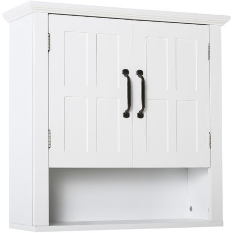HOMCOM armario de pared para baño mueble suspendido de baño con 2 puertas y estante ajustable y almacenamiento abierto para dormitorio 60x19,8x58 cm