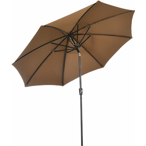 Outsunny sombrilla de jardín Ø300x252 cm parasol de terraza con manivela techo inclinable y 8 varillas de metal para patio balcón exterior marrón