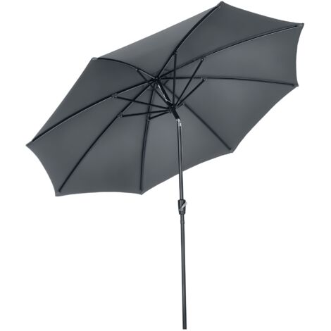 Outsunny sombrilla de jardín Ø300x252 cm parasol de terraza con manivela techo inclinable y 8 varillas de metal para patio balcón exterior marrón