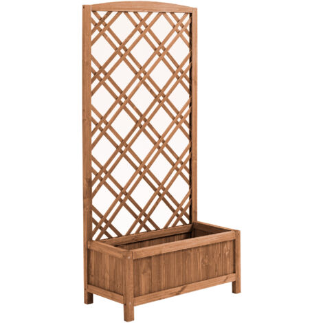 Outsunny jardinera con enrejado jardinera con celosía de madera macetero con soporte para trepadora cultivos plantas en terraza jardín 60x30x122,5 cm
