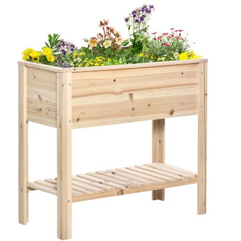 Outsunny huerto urbano elevado con estante 90x40x81 cm mesa jardinera de cultivo de madera con tela no tejida para cultivos plantas flores jardín