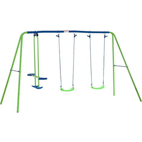 Outsunny juego de columpios de jardín de metal con altura ajustable columpios para niños de +3 años con 2 columpios balancín doble 280x140x178 cm