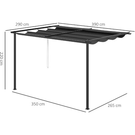 Outsunny Pérgola de Pared de Jardín 4x3 m Gazebo Exterior Cenador con Techo Retráctil Tela de Poliéster y Marco de Acero para Patio Terraza Balcón
