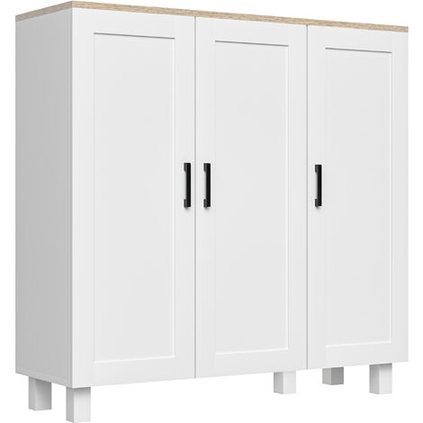 HOMCOM aparador de cocina armario de salón mueble buffet con 3 puertas y estantes ajustables para comedor dormitorio estilo nórdico 90x30x90 cm blanco